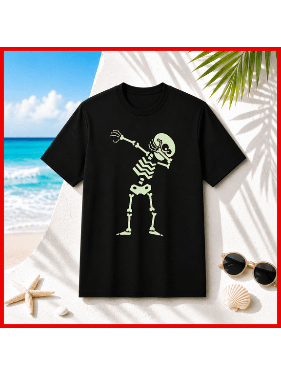 Halloween Dabbing Skeleton Glow In The Dark Graphic Tote Unisex T-Shirt V10751, S-5XL