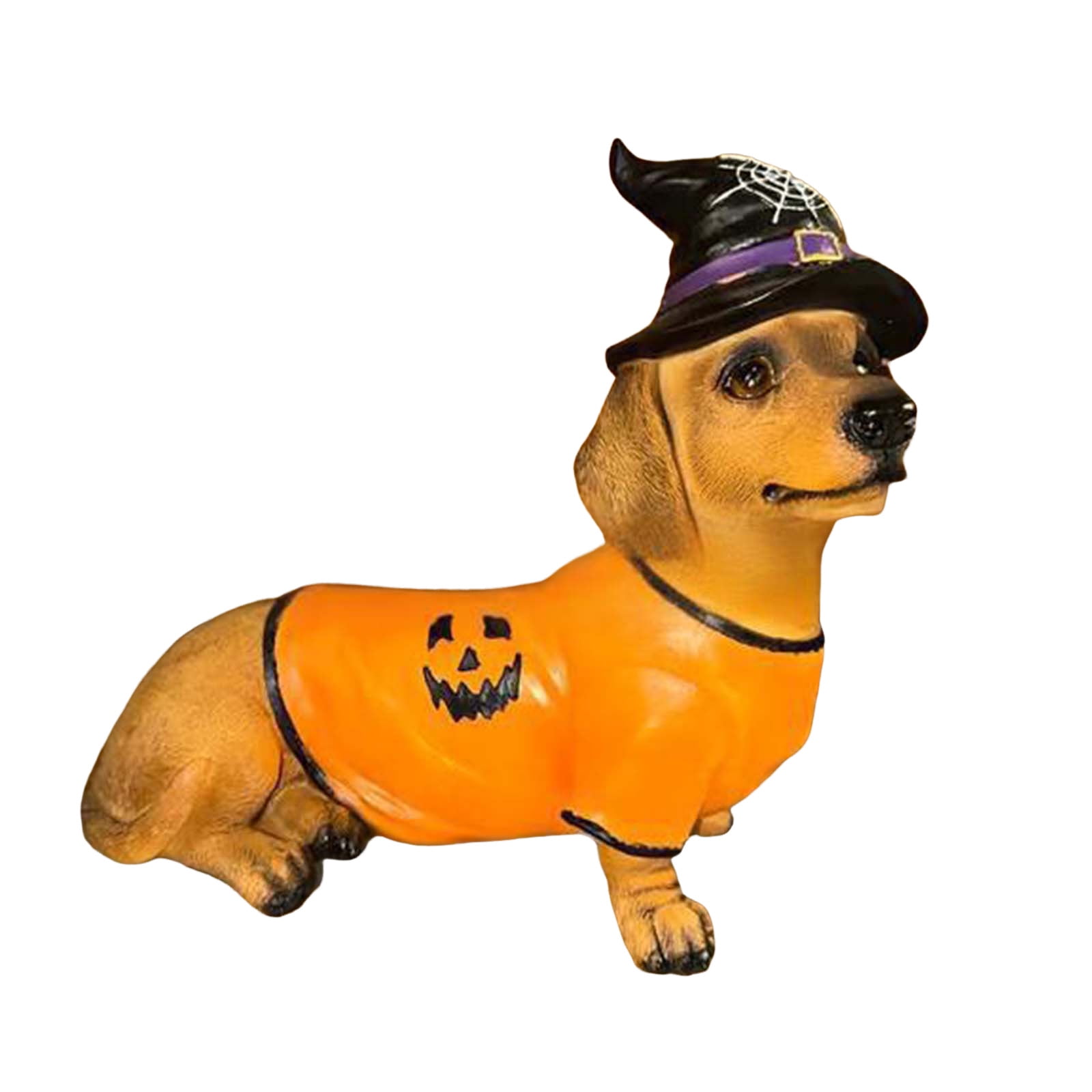 Halloween Dachshund Decor Statue with Witch Hat & Pumpkin Sweater