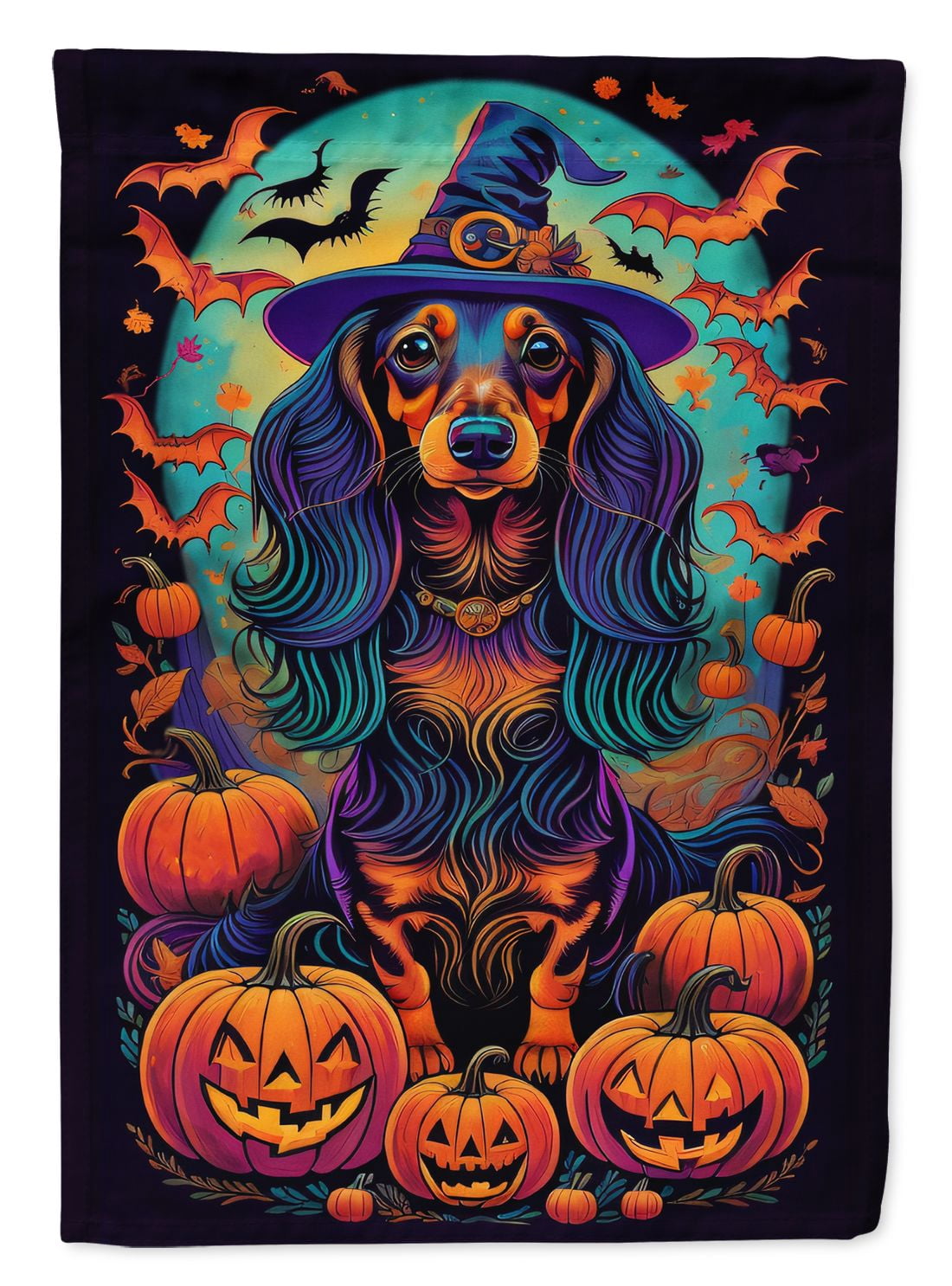 Halloween Dachshund Dog House Flag 28x40IN Double-Sided Polyester Decorative Sleeve Pole Flag for Outdoor Home Garden