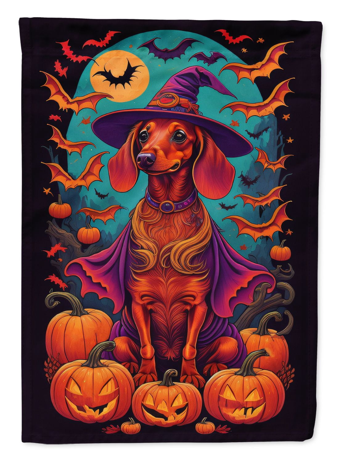 Halloween Dachshund Dog House Flag 28x40IN Double-Sided Polyester Decorative Sleeve Pole Flag for Outdoor Home Garden