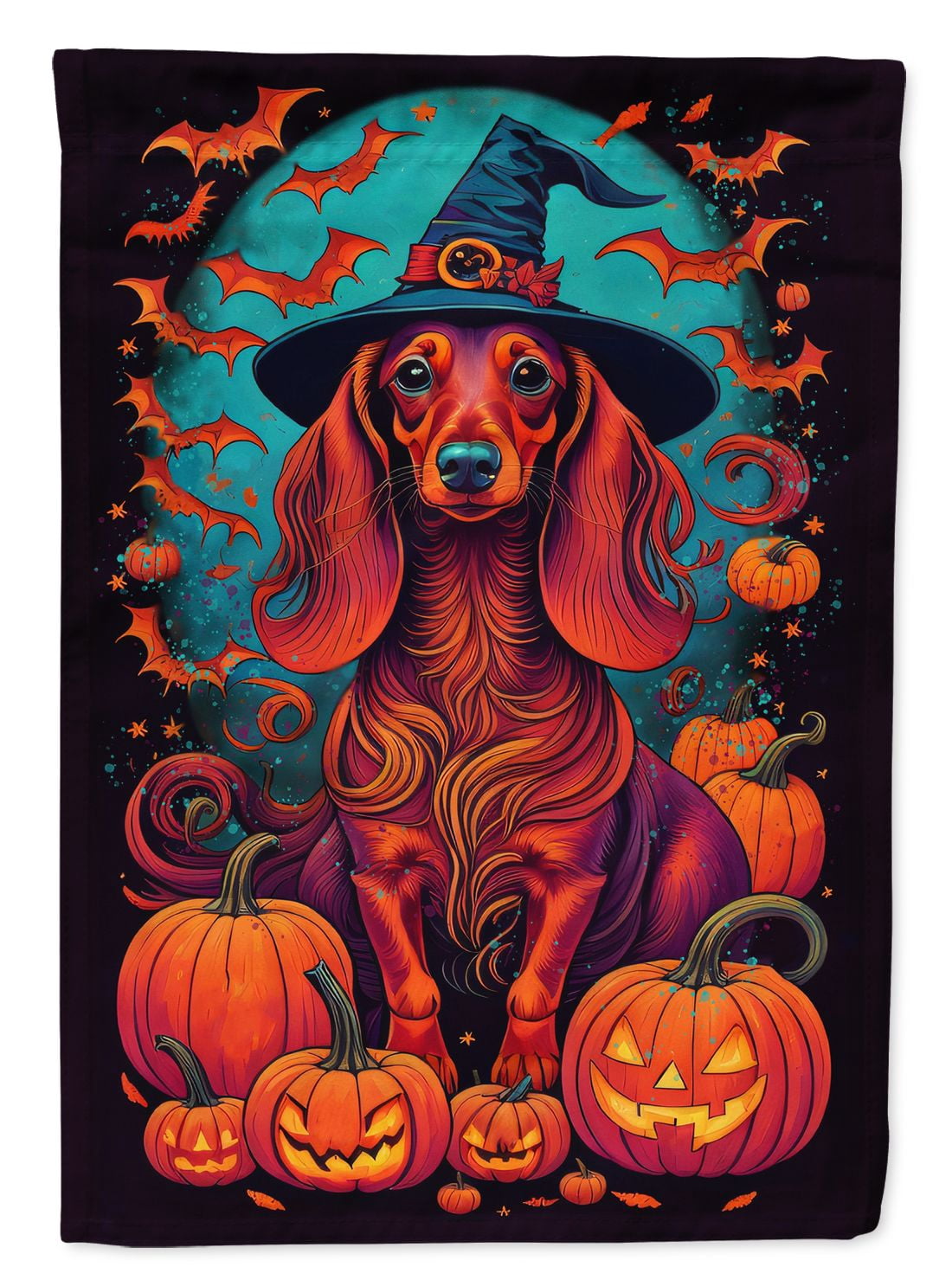 Halloween Dachshund Dog House Flag 28x40IN Double-Sided Polyester Decorative Sleeve Pole Flag for Outdoor Home Garden
