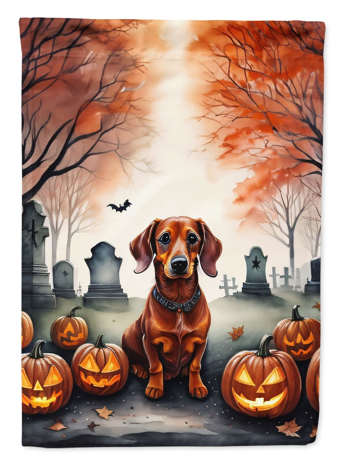 Halloween Dachshund Dog House Flag 28x40IN Double-Sided Polyester Decorative Sleeve Pole Flag for Outdoor Home Garden