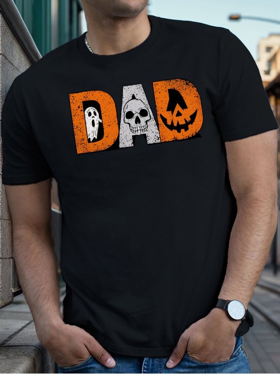 Halloween Dad T-Shirt Spooky Ghost Skull Pumpkin Funny Father Halloween Short Sleeve Tee