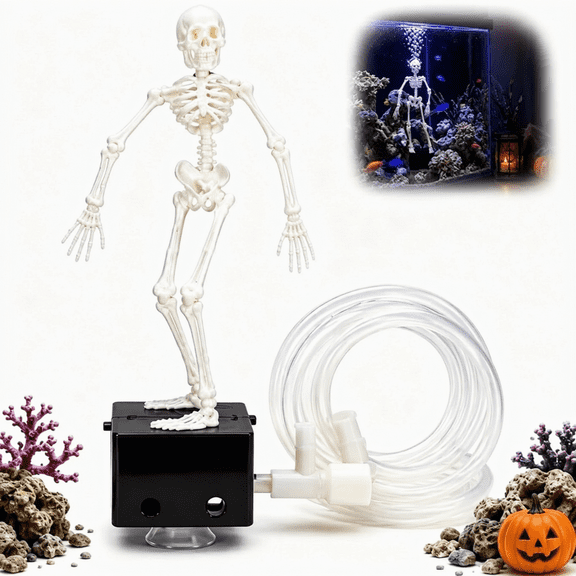 Halloween Dancing Skeleton Aquarium Bubbler, Halloween Decor Dynamic Fish Tank Ornament | Animated Oxygenating Aquarium Bubbler Decorations, 3D Printed Skull Air Bubble Interactive Aerator Displa