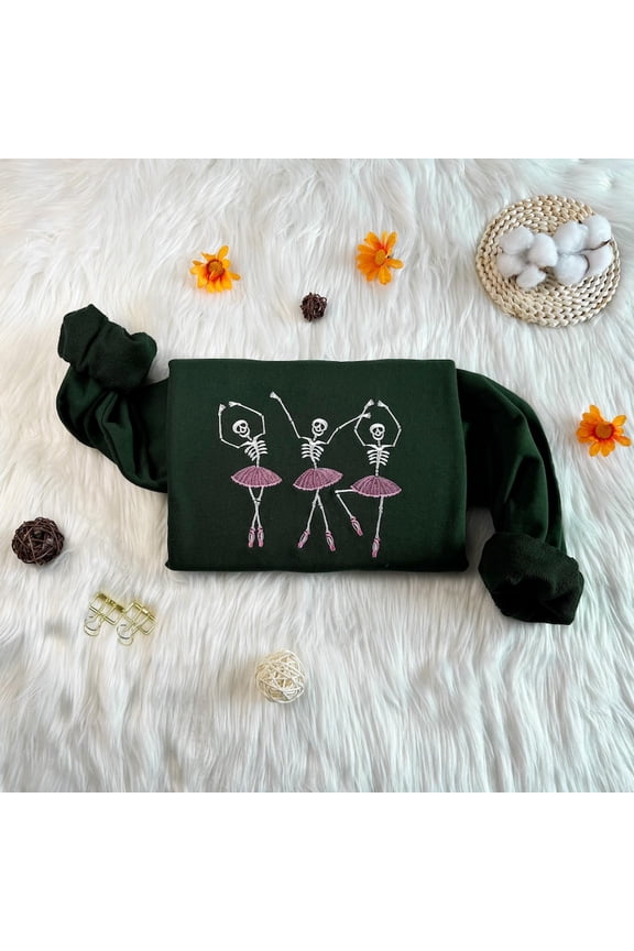 Halloween Dancing Skeleton Embroidered Sweatshirt