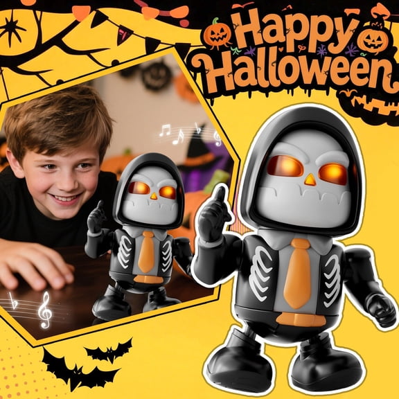 Halloween Dancing Skeleton Robot Toy, Battery-Powered with Music & Lights for Spooky Season Fun