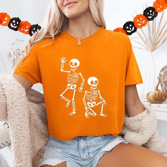 Halloween Dancing Skeleton T-Shirt – Funny Two Skeletons Graphic Tee, Perfect Gift for Halloween