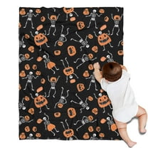 Halloween Dancing Skeletons and Pumpkins Pattern Blanket,Comfortable Soft Flannel Throw Blanket,All Season,Warm Lightweight Blankets for Sofa Bed Couch Living Room Chair,30"x40"