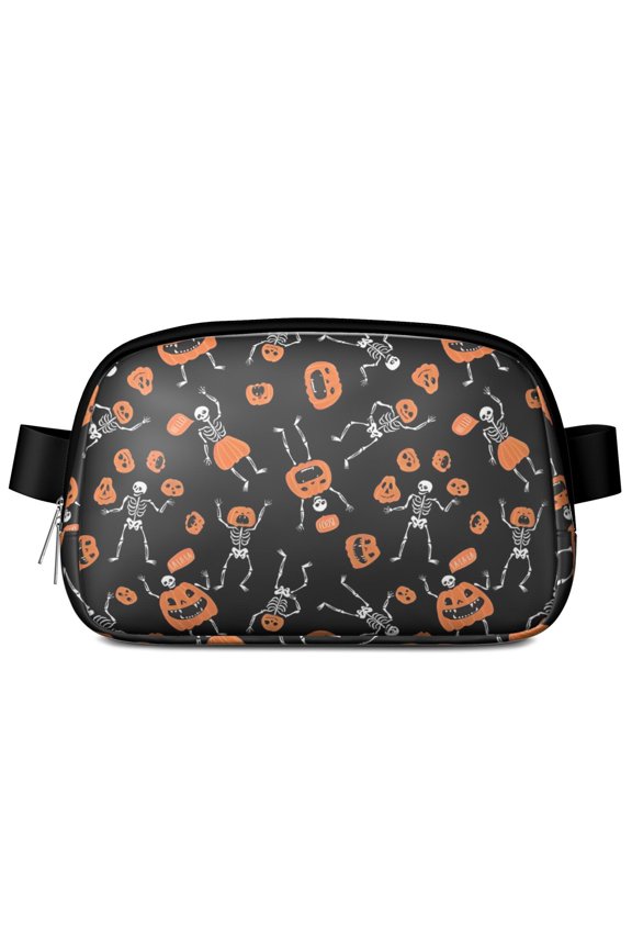 Halloween Dancing Skeletons and Pumpkins Pattern Cute Fanny Packs for Women,Travel Waterproof Crossbody Fanny Bags Waist Purse for Women Anti Theft Adjustable Strap for Running Travel Cycling