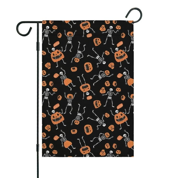 Halloween Dancing Skeletons and Pumpkins Pattern Fall Garden Flags 12.5"x18" Double Side,Small Yard Flags for Outside,Outdoor Fall Decor,Autumn Funny Garden Flag Yard Decoration