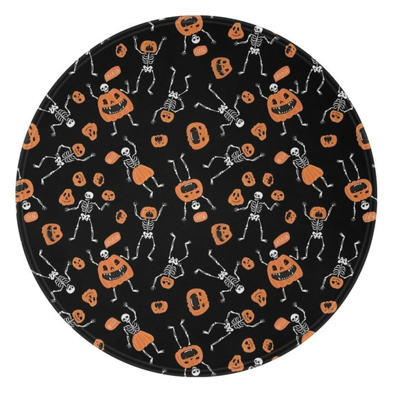 Halloween Dancing Skeletons and Pumpkins Pattern Round Blanket,Comfortable Soft Flannel Throw Blanket,All Season,Warm Lightweight Blankets for Sofa Bed Couch Living Room Chair 60"x60"