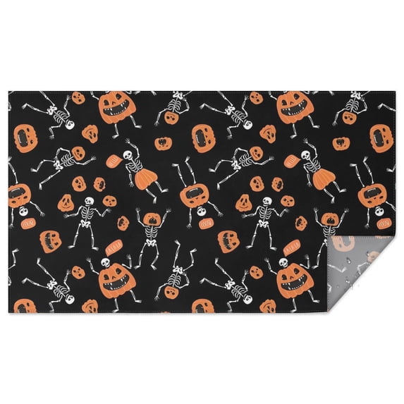 Halloween Dancing Skeletons and Pumpkins Rectangle Tablecloth 60"x102",Waterproof Polyester Rectangle Table Cloth, Wipeable Spillproof Polyester Tablecloth for Dining, Camping, Indoor and Outdoor