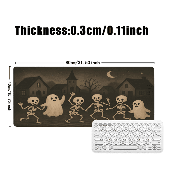 Halloween Dancing Skeletons and Ghosts Mouse Pad 31.5 x 11.82 Inches Rubber Desk Accessory