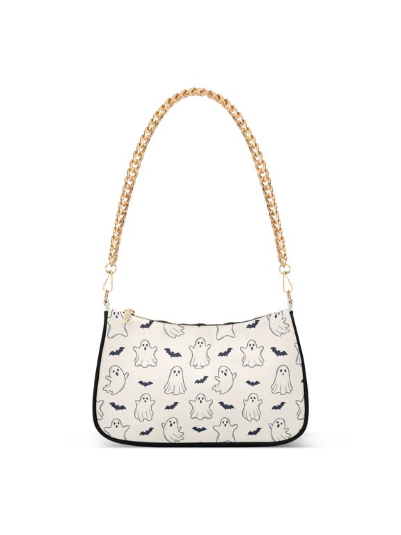 Halloween Dancing Specters Cute Bats Women's Tote Bag Detachable Strap Chain Bag Lightweight Shoulder Purse