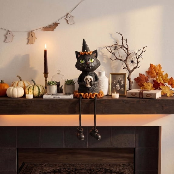 Halloween Dangling Leg Shelf Sitters Set Cute Mummy Ghost Witch Resin Figurines Decor,Orange
