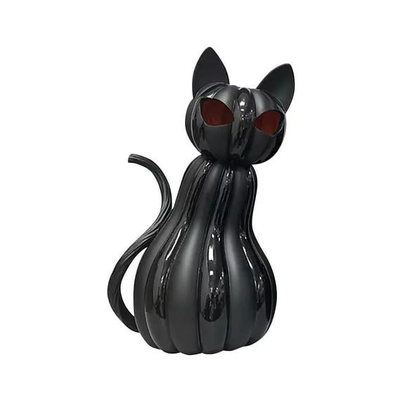 Gothic Halloween Black Pumpkin Cat Led Lights Figurine, Fun & Horror Vibe to Desk & Home Indoor Display, with Spooky Glowing Red - Eyed Ornaments, Perfect Halloween Decoration & Fall Decor Gift
