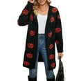 thumbnail image 1 of Halloween Day Cardigan Sweaters for Women V-Neck Open Front Cardigan Pumpkin Face Printed Mid-Length Cardigans, 1 of 6