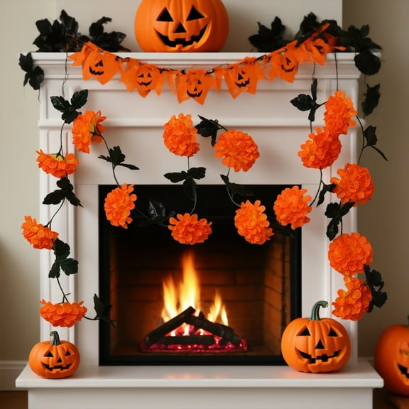 Halloween Day of the Dead Decorations Fake Flower Rattan Sticks 114.1in, Colorful Plastic Chrysanthemum Vines for Party, Home, Mantel, Stair Railing, Table Centerpiece, Indoor Outdoor Holiday Decor