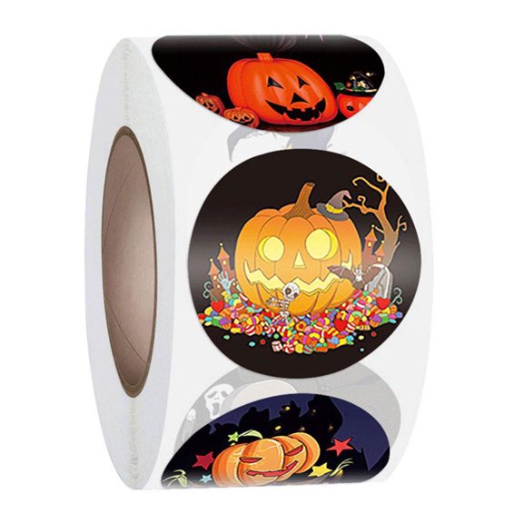 Halloween Day Decorations Hot Black Pink Gold, Halloween Pumpkin Stickers, Self-adhesive Bats Ghosts Candy Roll Decorative Sticker, Home Decoration Ornaments Great Home Decor 500PCS