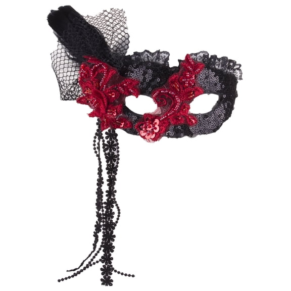 Halloween/ Day Of The Dead Feather and Lace Senorita Mask w/ Sequins