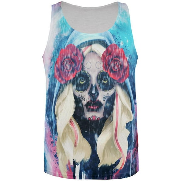 Halloween Day of the Dead Sugar Skull Girl Rain All Over Mens Tank Top Multi SM