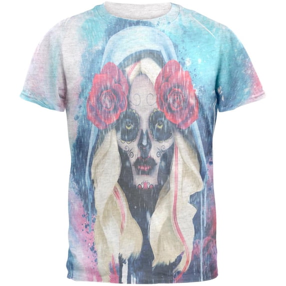 Halloween Day of the Dead Sugar Skull Girl Rain Mens T Shirt Heather White X-LG