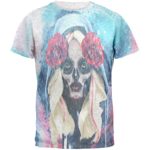 Halloween Day of the Dead Sugar Skull Girl Rain Mens T Shirt Heather White X-LG