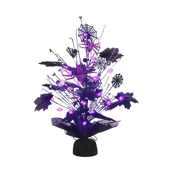 Halloween Dead Artificial Flower Arrangement with Purple Lights, 17.7 Inch Flower Centerpiece for Tables, Withered Bouquet for Fall Party Supplies Home Decor