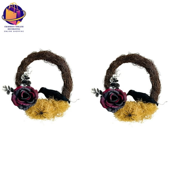 Halloween Dead Branch Rose Wreath For Front Door Crow Wreath Gothic Garland Creepy Porch Window Indoor Outdoor Halloween Decor