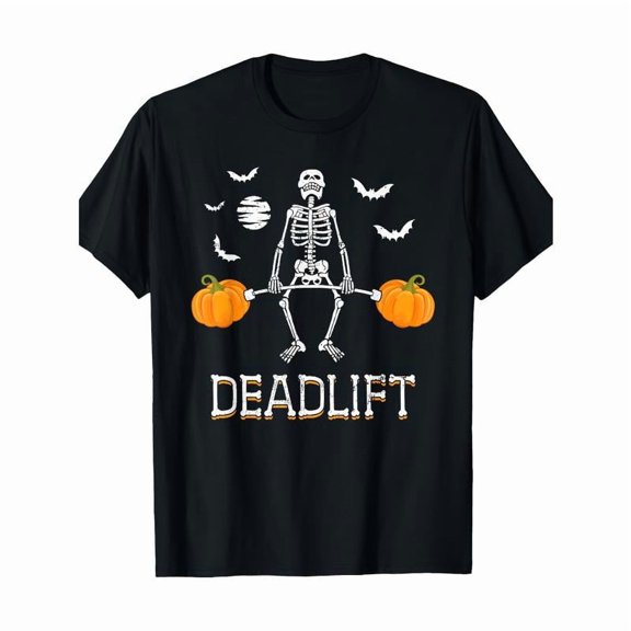 Halloween Deadlift Skeleton Graphic Tee T Shirt Top Weightlifting Gym Design Fashion Loose Fit Black S-5XL