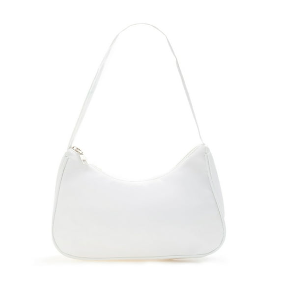 Halloween Fashion Solid Color Underarm Bag Women Zipper Retro Nylon Hobos Bag Daily Casual Portable Bag (White)