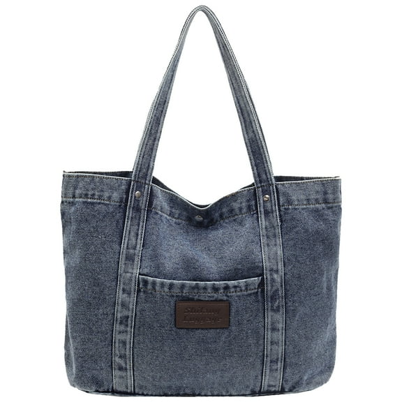 Halloween Women Denim Shoulder Bag Casual Underarm Bag Trendy Commuting Bag Daily Casual Portable Bag (Light Blue)