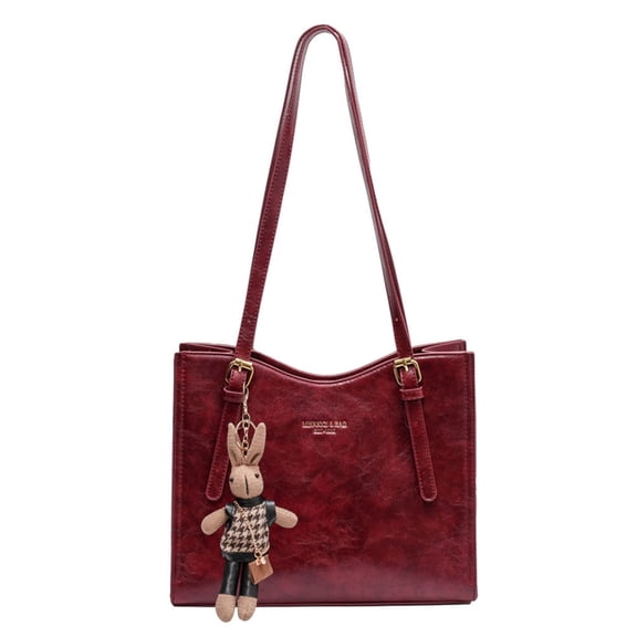 Halloween Women Vintage Shoulder Bag Large Capacity Pu Leather Female Tote Bag Daily Casual Portable Bag (Wine Red)