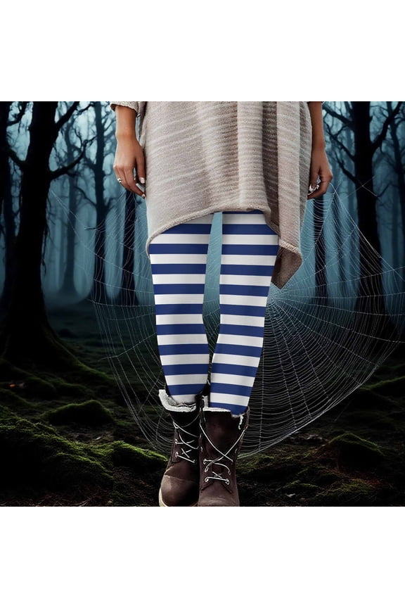 Leggings for Women High Elastic Waist Yoga Pants Halloween Stripe Print Stretchy Tights S-3XL