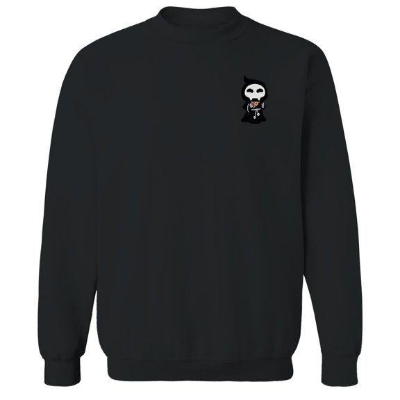 Halloween Death And Pizza Graphic Black Men's Cotton Pullover Sweatshirt