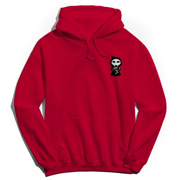 Halloween Death And Pizza Graphic Red Men's Cotton Pullover Hoodie