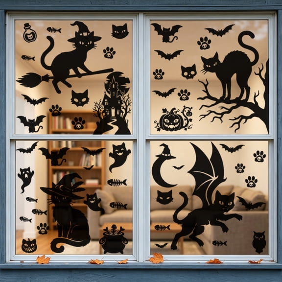 Halloween Decals, Halloween Window, Halloween Party Decorations, Halloween Ghost Decorations, Halloween Decorations for Bedroom, Pvc Static Cling 4-Pack 12X8 Inch, No-Residue