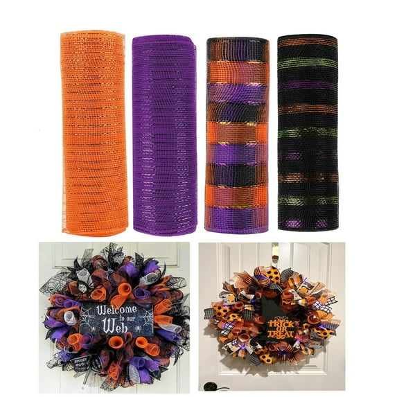 Halloween Deco Mesh Ribbon 4-Roll 10x30ft for Wreath Making DIY Crafts