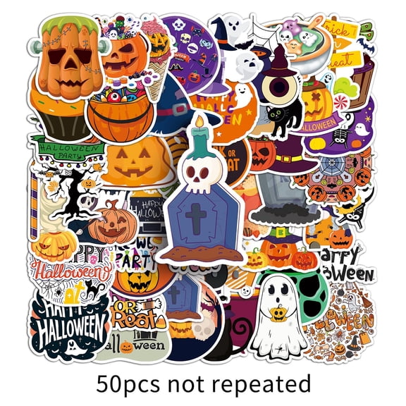 Halloween Decor, 50 Pcs Cartoon Waterproof Decals, for Customizing Halloween Pumpkins, Skateboards, Notebooks, Fun Trick Or Treat Gift for Teens and Adults