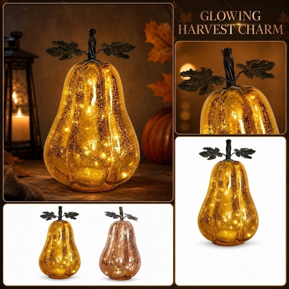 Halloween Decor Battery Operated Glass Table Lamp Warm Light Rose Gold Centerpiece Table Decorations for Fall Home Holiday Accent 1 Piece