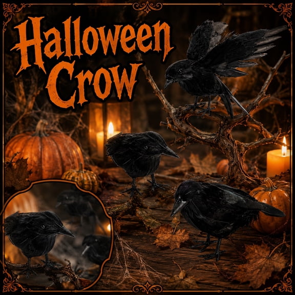 Halloween Decor, Black Halloween Decor, Halloween House Decor, Haunted House Decor, Lifelike Simulated Black Raven Tabletop Display Piece, Boosts Horror Ambience for All Halloween