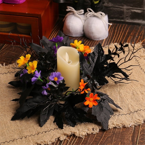 Halloween Decor - Candles and Candle Holders - Candle Holder Decorative Wreath Rings - Halloween Candlestick Decoration Wreath Ring Ornaments Festival Simulation Sunflower Table Candle Decoration