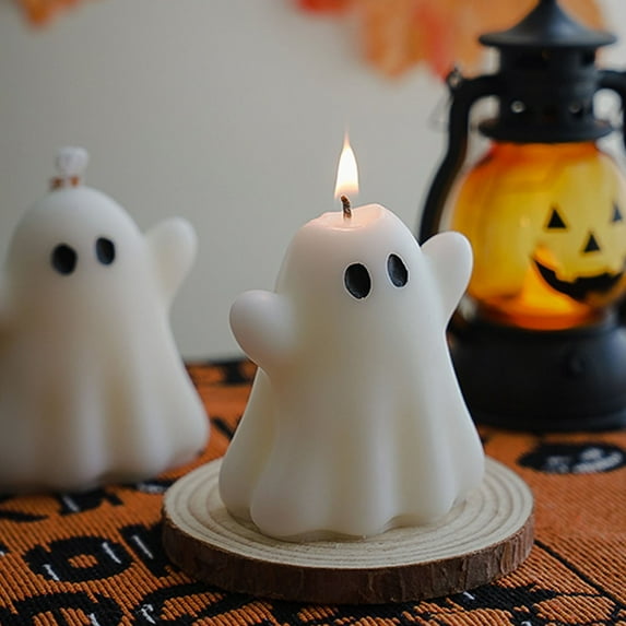 Halloween Decor - Candles and Candle Holders - Ghost Candles - Creative Handmade Candles Warm and Cute Fragrant Companion Gifts Atmospheric Modeling Wax Light Up The Magical Night of The Festival