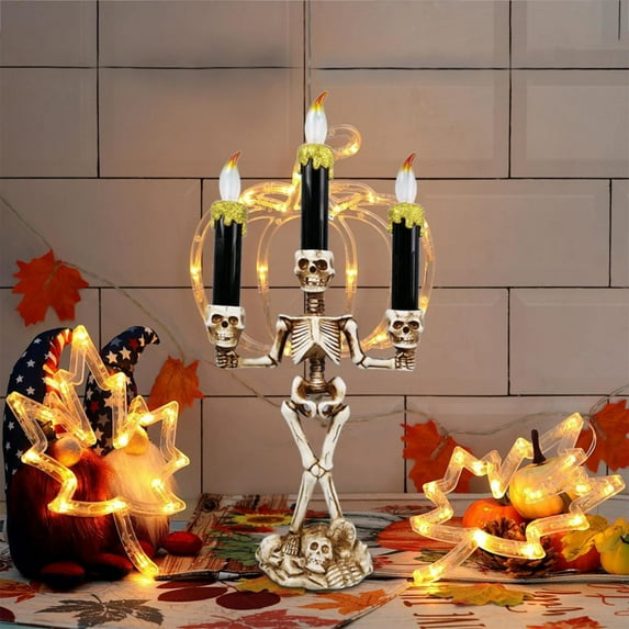 Halloween Decor - Candles and Candle Holders - Halloween Skeleton Candle Holder - Cheers Us Halloween Decoration Candlestick Light Halloween Candlestick Flameless Prop Candle Holder