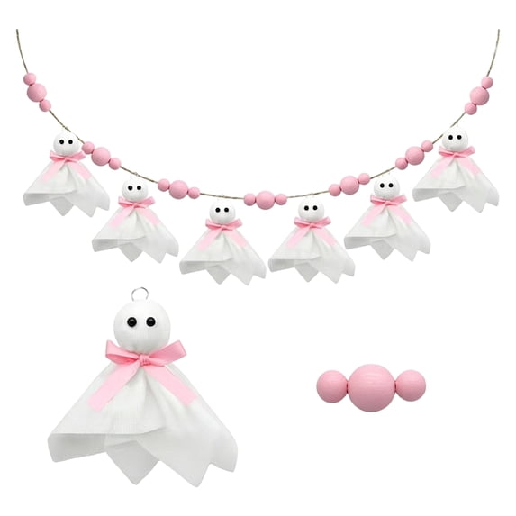 Halloween Decor Colorful Pink Ghost Hanging Garland Indoor Outdoor Wall Mantel Party Decor for Home Farmhouse Living Room Entryway Festive Display 1 Piece Set