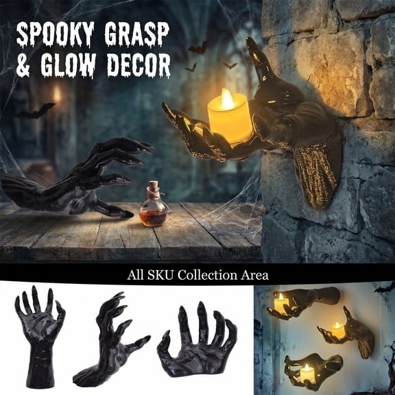 Halloween Decor, Creepy Black Witch Hand Wall Mount Desktop Display, No Light Included, Spooky Halloween Decorations for Gothic Home Party Countertop Display, Ideal Spooky Gift