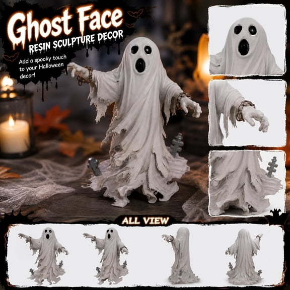Halloween Decor, Creepy Halloween Decorations 4X4X4 Inch Resin Ghost Sculpture, for Indoor Home Table Display, Front Porch Arrangement, Spooky Party Tabletop Ornament, 1 Pack