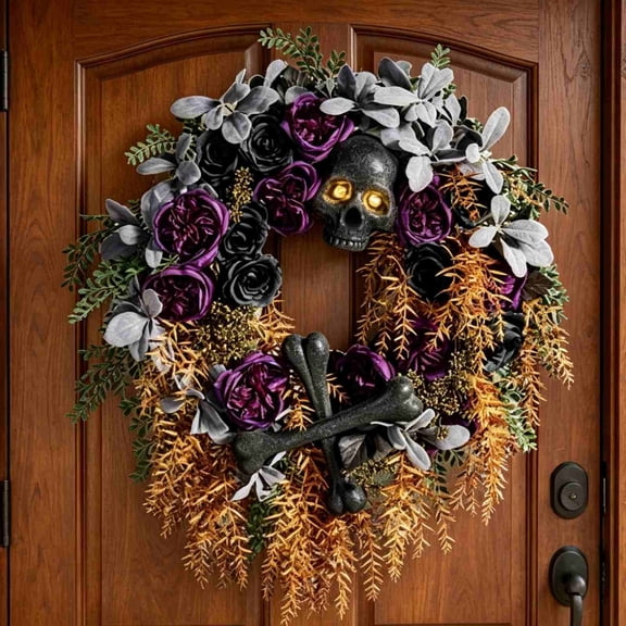Halloween Decor, Crescent Moon Cat Wreath for Front Door, Halloween Wreath Black Cat Design, Indoor Outdoor Front Door Wall Decor for Halloween Party