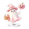 thumbnail image 1 of Halloween Decor Cute Ghost Tabletop Decoration, 360 Degree Rotating 2D Acrylic Display with Witch Hat, Pumpkin and Candy Basket for Home Party Shelf, 1 of 5
