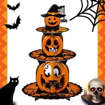 Halloween Decor - Decorate The Tray - Cake Tray Stickers - Halloween Cupcake Stand 3 Tier Halloween Cupcake Stand Decoration Pumpkin Cardboard Stand for Halloween Trick Or Birthday Party Decor